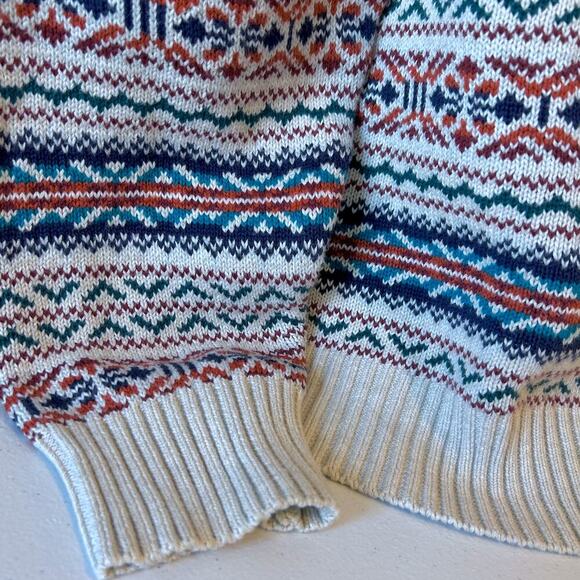Men's Fair Isle Fisherman Cotton V-neck Long Sleeve Sweater Ribbed Hem Size XL - Picture 7 of 10